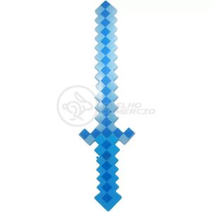 Brinquedo Espada Pixel Minecraft 58cm Diamante à Pilha Azul