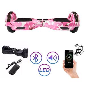 Hoverboard Infantil Skate Elétrico Led Rosa Camuflado