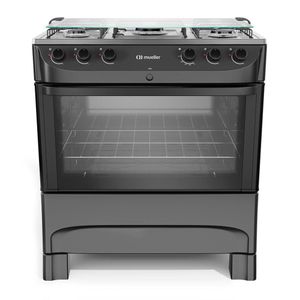 Fogão Mueller 5 Bocas Preto Fosco Com Mesa De Inox E Acendimento Mfi5bb Preto Fosco