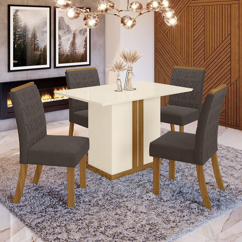 Conjunto de Sala de Jantar com Mesa e Quatro Cadeiras Marrons