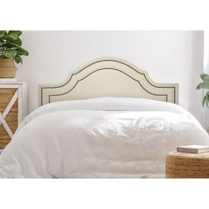 Cabeceira King Estofada Para Cama Box Com Tachas 193x60cm Provençal Luxo Dupla Off White/fumê
