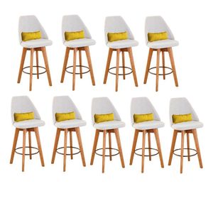 Kit 09 Banquetas Bege Claro E Almofada Suede Amarelo