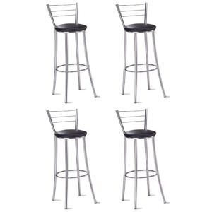 Kit 4 Banquetas Para Bancada Cromada Assento Preto