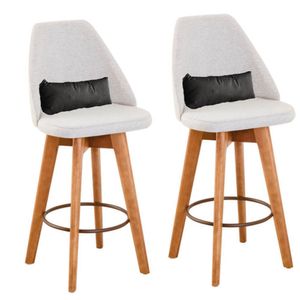 Kit 02 Banquetas Bege Claro E Almofada Suede Cinza