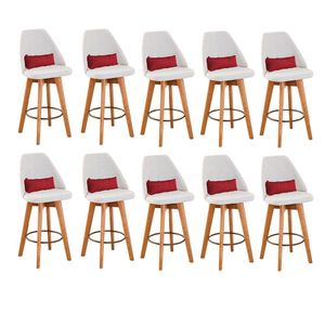 Kit 10 Banquetas Bege Claro E Almofada Sintético Vermelho