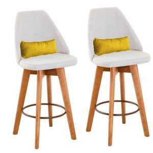 Kit 02 Banquetas Linho Bege E Almofada Sintético Amarelo