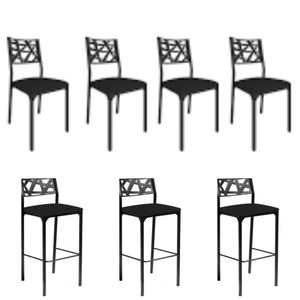 Kit 4 Cadeiras E 3 Banquetas Luiza Gourmet-assento Preto