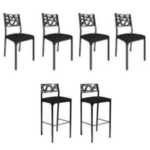 Kit 4 Cadeiras Com 2 Banquetas Luiza Gourmet-assento Preto