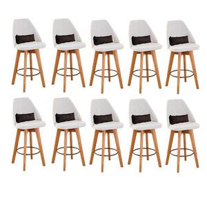 Kit 10 Banquetas Bege Claro E Almofada Suede Marrom