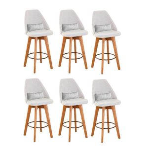 Kit 06 Banquetas Bege Claro E Almofada Sintético Branco