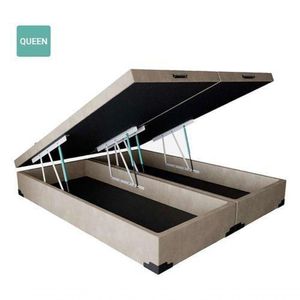 Cama Box Baú Queen Bipartido Sintético Bege 38X158X198