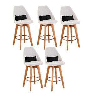 Kit 05 Banquetas Linho Bege E Almofada Suede Preto