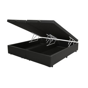 Base Box Baú Queen Bipartido Sp Móveis Sintético Preta