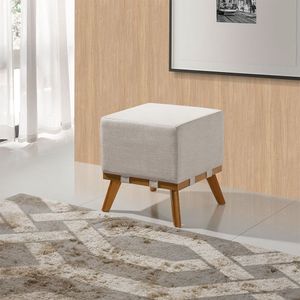 Puff Liso Com Base Madeira D26 Soft Linho Sofatec Palha