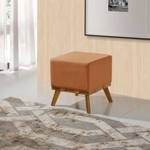 Puff Liso Com Base Madeira D26 Soft Linho Sofatec Tijolo