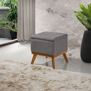 Puff Capitone Com Base Madeira D26 Soft Linho Sofatec Grafite