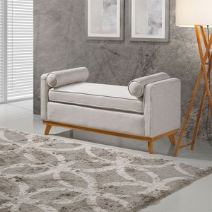 Recamier Italia 1,30m Com Base Madeira Linho Sofatec Palha