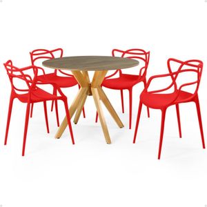 Conjunto Mesa De Jantar Redonda Marci Natural 100cm Com 4 Cadeiras Allegra - Vermelho