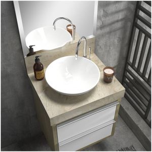 Lavatório Em Porcelanato Para Banheiro 50 Cm Top Para Cuba De Apoio Blu Travertino