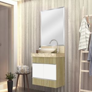 Lavatório Em Porcelanato Para Banheiro 60 Cm Para Cuba De Apoio Slim Blu Travertino