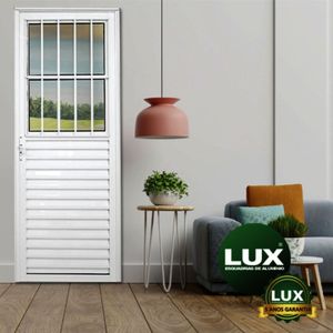 Porta Social Postigo 210x90cm Abertura Lado Esquerdo Linha 25 Plus Lux Esquadrias Branco