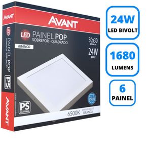 Kit 6 Painel De Led Pop 24W Sobrepor Quadrada 6500K 1680Lm