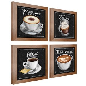 Quadro Decorativo Café Expresso Padaria 20X20Cm 4 Un Ocre
