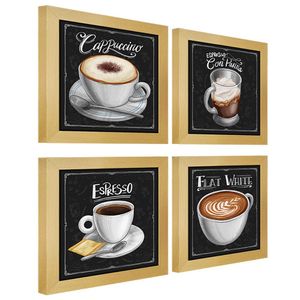 Quadro Decorativo Café Expresso Padaria 12X12Cm 4 Un Marfim