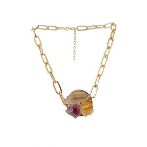 Colar Dourado Com Pingente De Pedras Naturais
