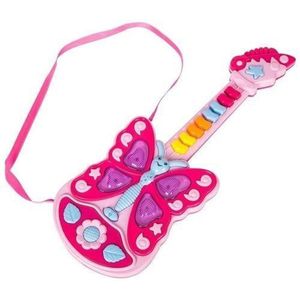 Guitarra Butterfly Rosa Luz E Música Pica Pau