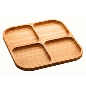 Petisqueira Quadrada Com 4 Divisórias Bambu 24,5cm Bandeja