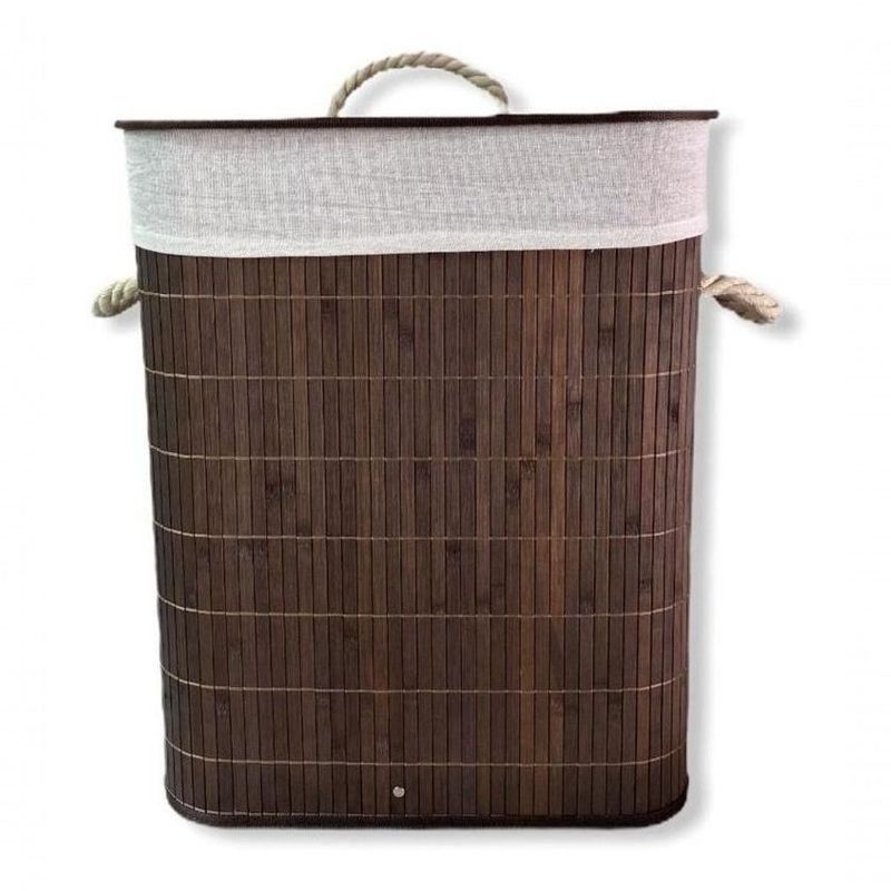 Cesto De Roupa Suja Bambu dobravel organizador banheiro 60 cm (Retangular)