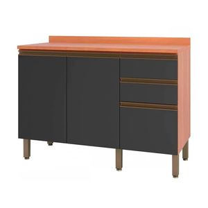 Balcão Macadâmia 120cm Com Tampo 2 Portas 3 Gavetas 914103 Telasul Freijo E Grafite
