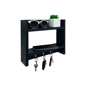 Suporte Porta Chaves Organizador De Parede Madeira Preto