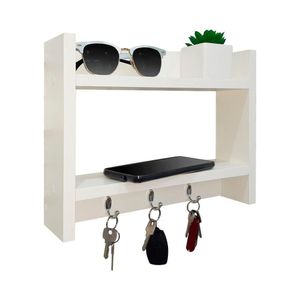 Suporte Porta Chaves Organizador De Parede Madeira Branco
