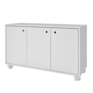 Balcão Em Mdp Com 3 Portas 1 Prateleira E 4 Pés Rodízio Brv Móveis Branco