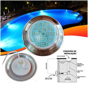 Refletor Power Led 5W Inox Cor Da Luz Azul Iluminação Para Piscina - Brustec
