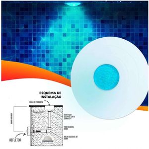 Refletor Power Led 9W Abs Iluminação Para Piscina Mono Cor Azul Frente Grande 27Cm