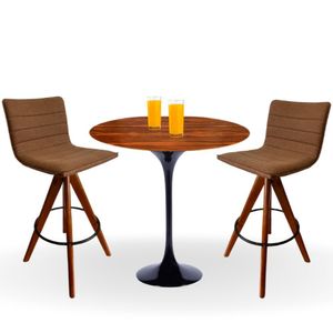 Conjunto Mesa Bistrô Saarinen 70 Cm Tampo Base Altura 105 Cm Preta2 Banquetas Giratória Marrom