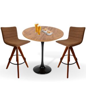 Conjunto Mesa Bistrô Saarinen 60 Cm Tampo Base Altura 105 Cm Preta2 Banquetas Giratória Marrom