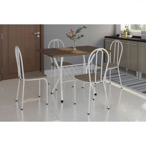 Conjunto Sala De Jantar Artefamol Bruna Mesa Com 4 Cadeiras Branco/Rattan