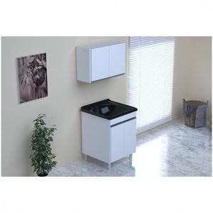 Kit Lavanderia Rorato Amélia Com Tanque E Aéreo 2 Portas Branco Com Preto