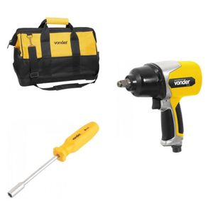 Conjunto Chave De Impacto Pneumática 1/2", Bolsa E Chave Canhão 10mm Espresso Móveis 396777 Amarelo/preto
