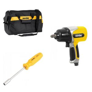 Conjunto Chave De Impacto Pneumática 1/2", Bolsa E Chave Canhão 10mm Espresso Móveis 396779 Amarelo/preto
