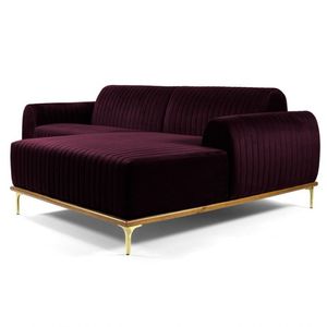 Sofá 245cm 4 Lugares Com Chaise Direito Pés Gold Molino B-292 Veludo Uva - Domi