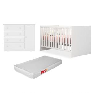 Quarto De Bebê Cômoda 2561 E Berço 1344 Doce Sonho Com Colchão Branco