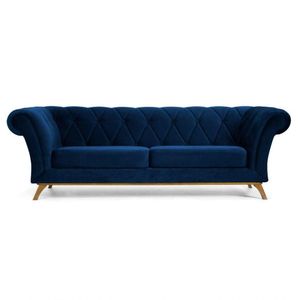 Sofá 180cm 3 Lugares Base Madeira Império B-304 Veludo Azul Marinho