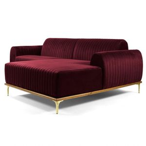 Sofá 230cm 4 Lugares Com Chaise Direito Pés Gold Molino B-278 Veludo Marsala