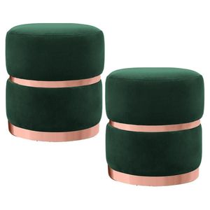 Kit 2 Puffs Decorativos Cinto e Aro Rosê Round B-303 Veludo Verde Musgo