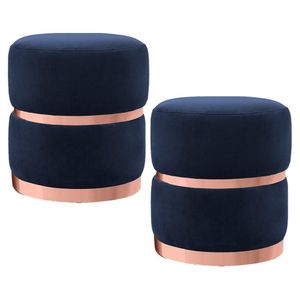 Kit 2 Puffs Decorativos Cinto e Aro Rosê Round B-287 Veludo Marinho